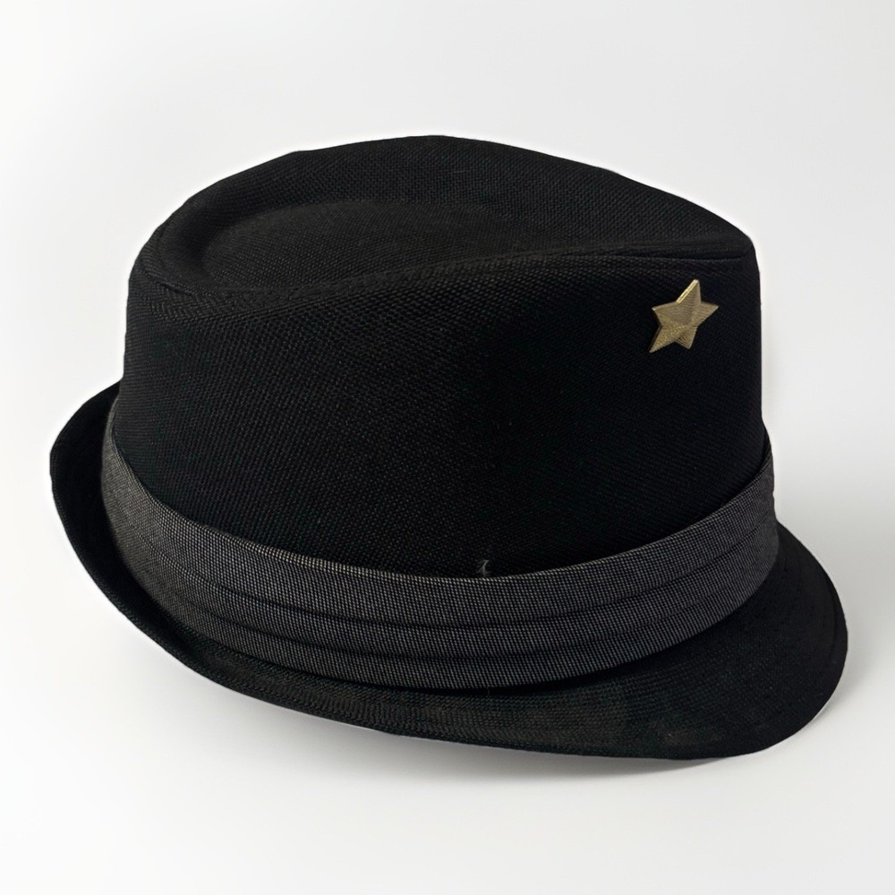 Free Authority Fedora Dress Hat Black & Gray W/ Military Gold Star Pin Size L/XL